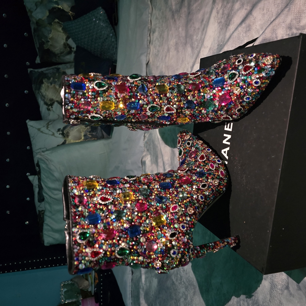 Multicoloured Rhinestone Heel Boots